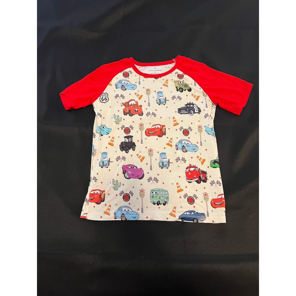 Little Snuggles Boys Cars Lightning McQueen Mater Raglan T-Shirt Red Cream Siz M